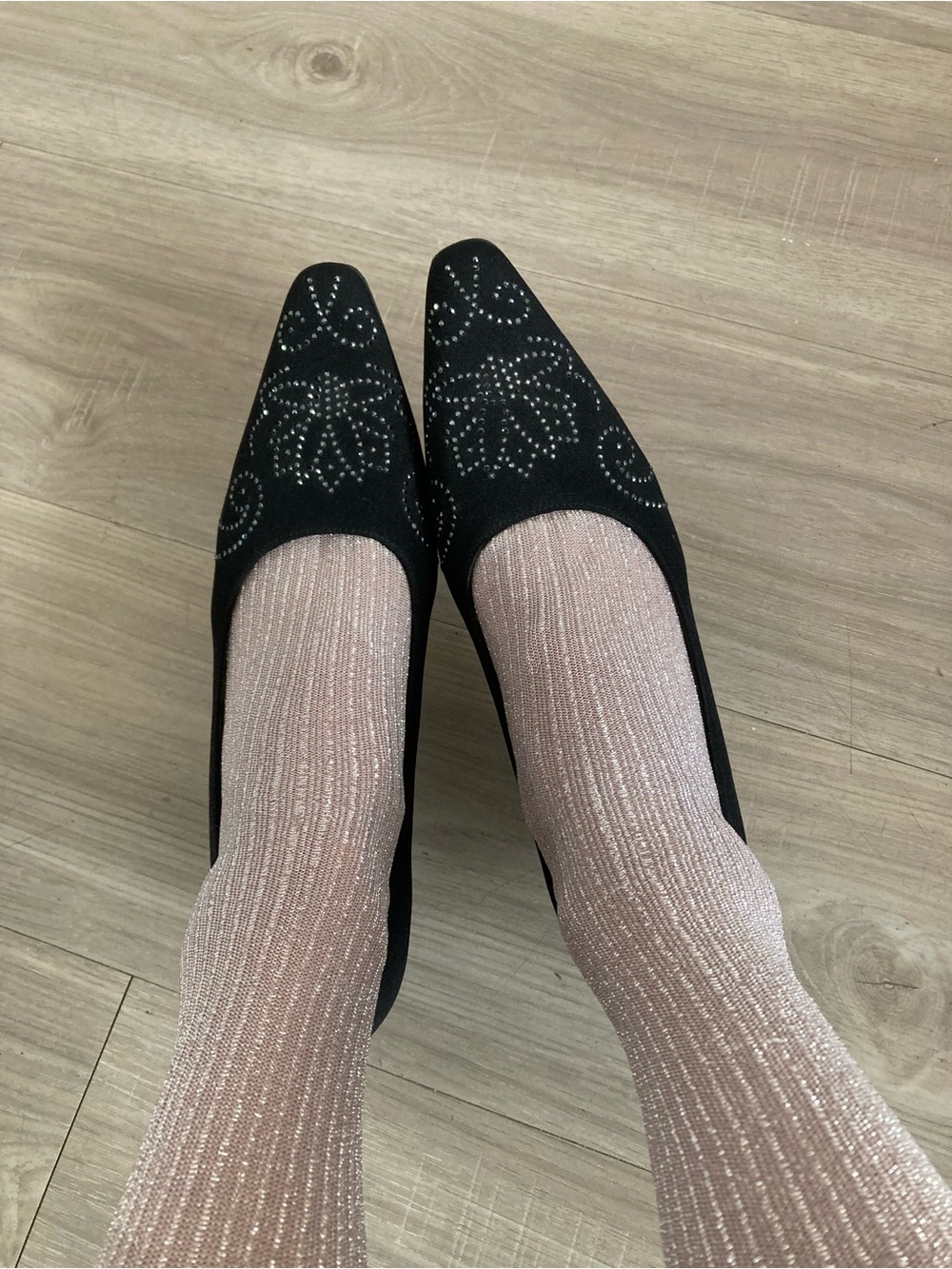 Stuart Weitzman Black Embellished Pointed Toe Heels 7.5